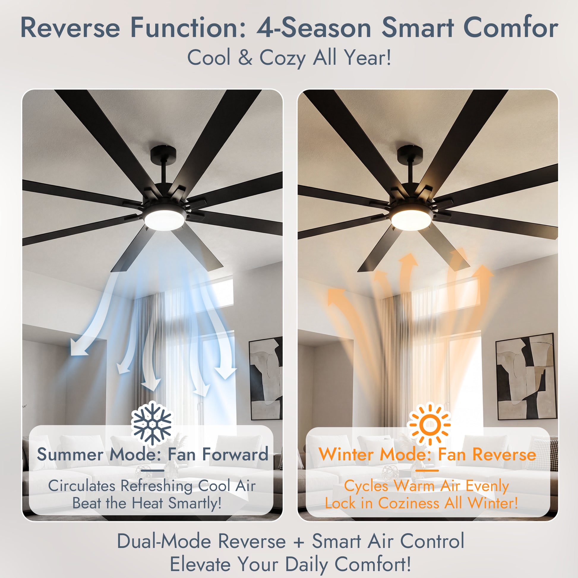 72 Inch Smart Modern Ceiling Fan with Light for Small Bedrooms
