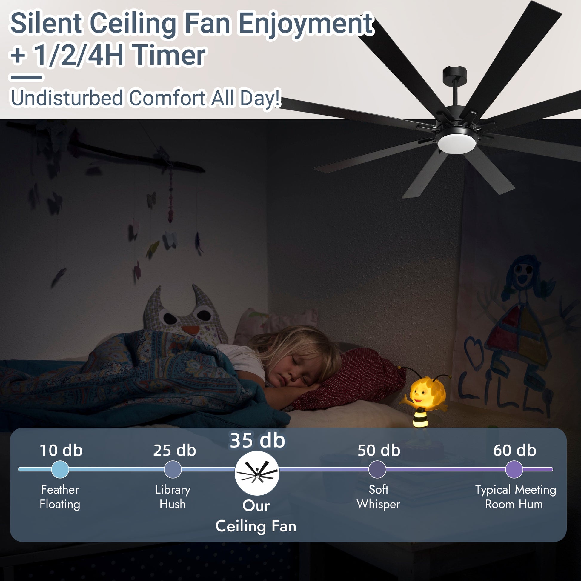 72 Inch Smart Modern Ceiling Fan with Light for Small Bedrooms