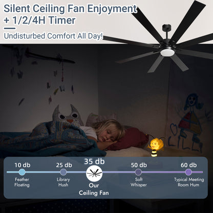 72 Inch Smart Modern Ceiling Fan with Light for Small Bedrooms