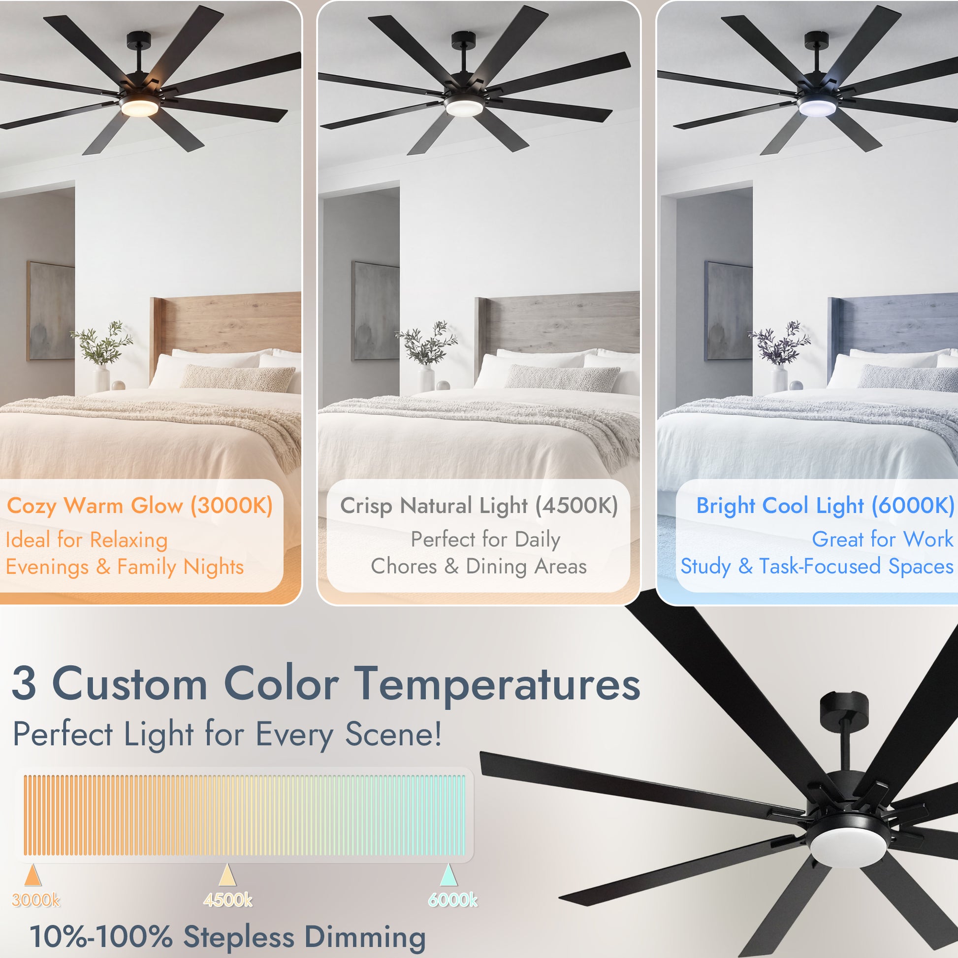 72 Inch Smart Modern Ceiling Fan with Light for Small Bedrooms