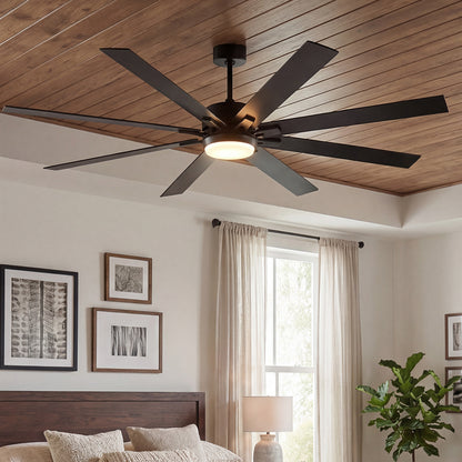 72 lnch lndustrial Smart Celing Fan with Light and Remote Control via WIFI Alexa,Large Celing Fan with 8 Black plywood Blades,6 Speed Noiseless DC Motor,Indoor Outdoor Ceiling Fans for Patio Garage