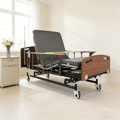 Full Electric advanced 3-function bed for home care & hospital ICU comes with a high-density air fiber mattress, remote control, IV pole and lockable silent casters- 83" x 42.5"-FDA