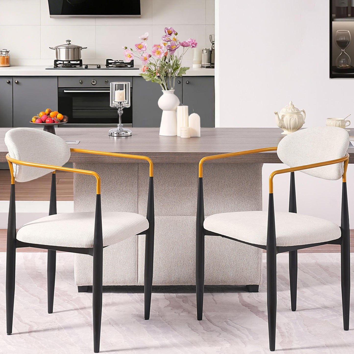 Modern Beige Foam Dining Chair - Ergonomic Comfort, Metal Frame