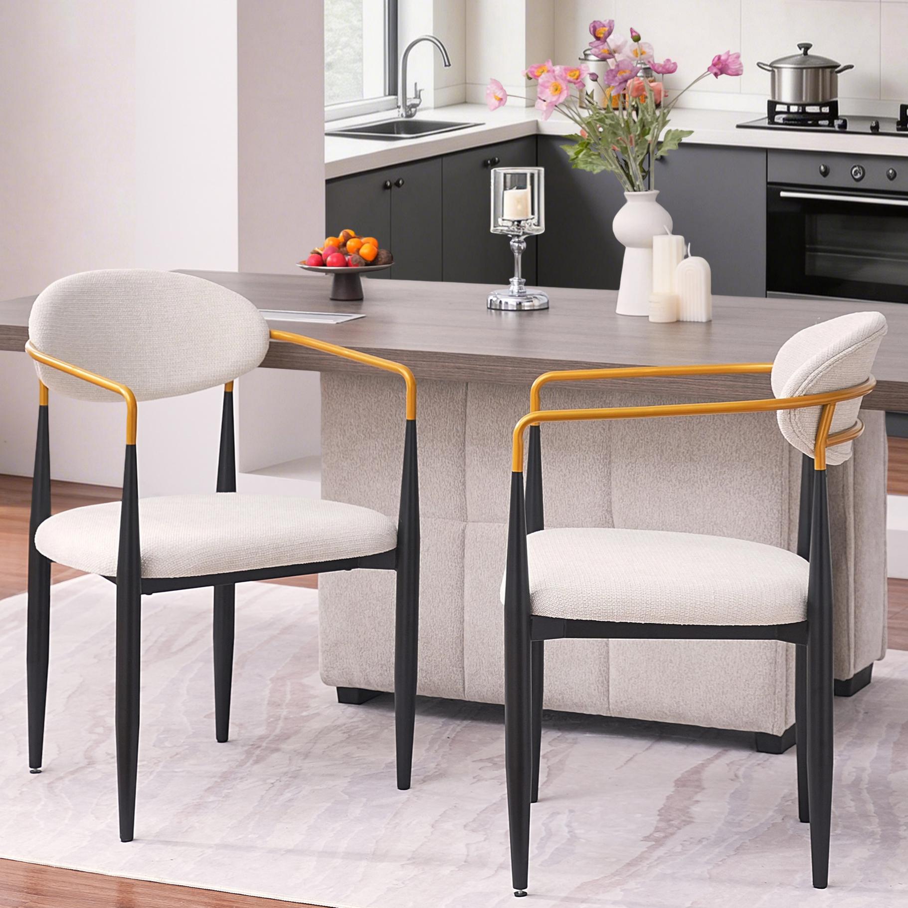 Modern Beige Foam Dining Chair - Ergonomic Comfort, Metal Frame