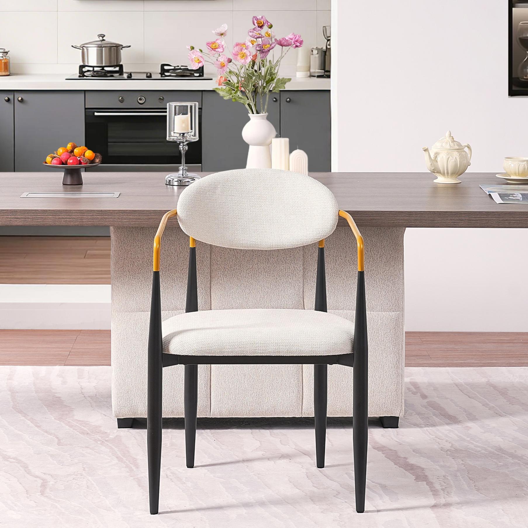 Modern Beige Foam Dining Chair - Ergonomic Comfort, Metal Frame