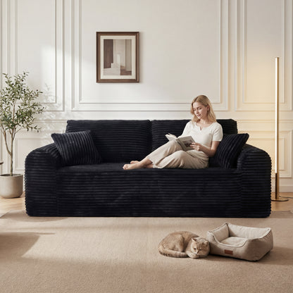 Black 3 Seat Foam+Spring Sofa for Living Room or Guest Area