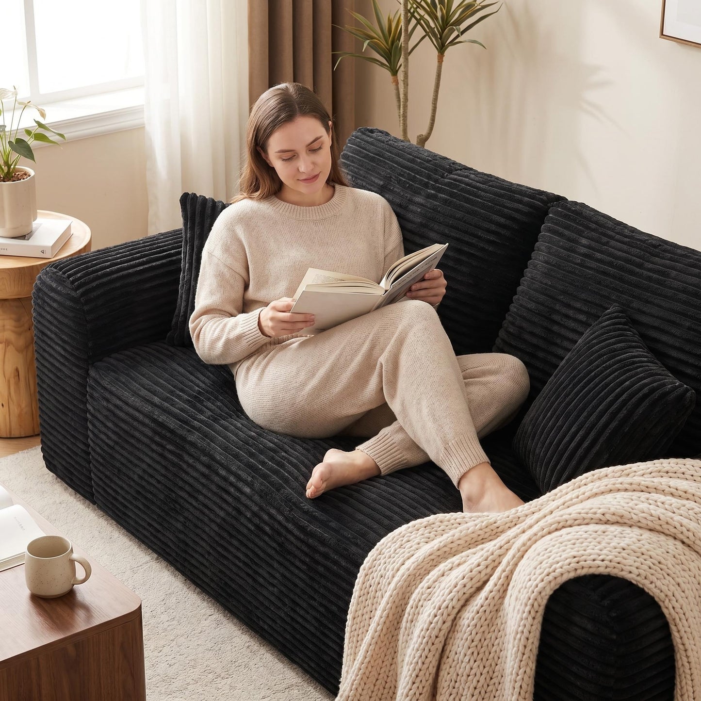 Black 3 Seat Foam+Spring Sofa for Living Room or Guest Area