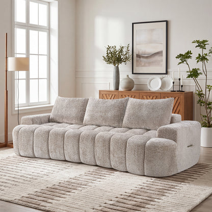 100" Extra Large Curved Front Compressed Sectional Sofa, 3-Seat Cloud-Like Boucle Couch with High Resilience Foam, Easy to Move & Ship, Modern Oversized Sofa for Living Room