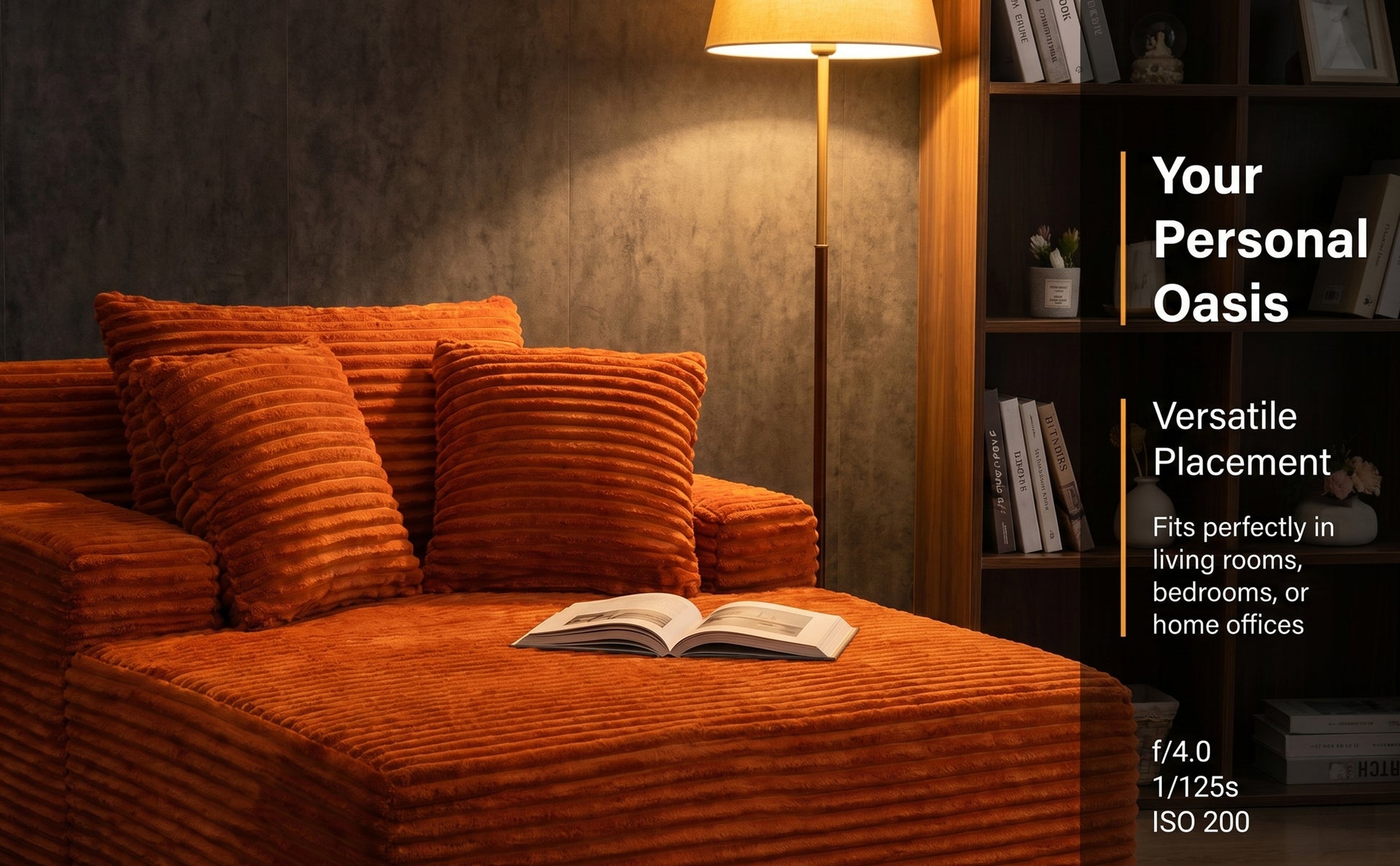 66" Orange Corduroy Sofa Bed - No Assembly for Living Room