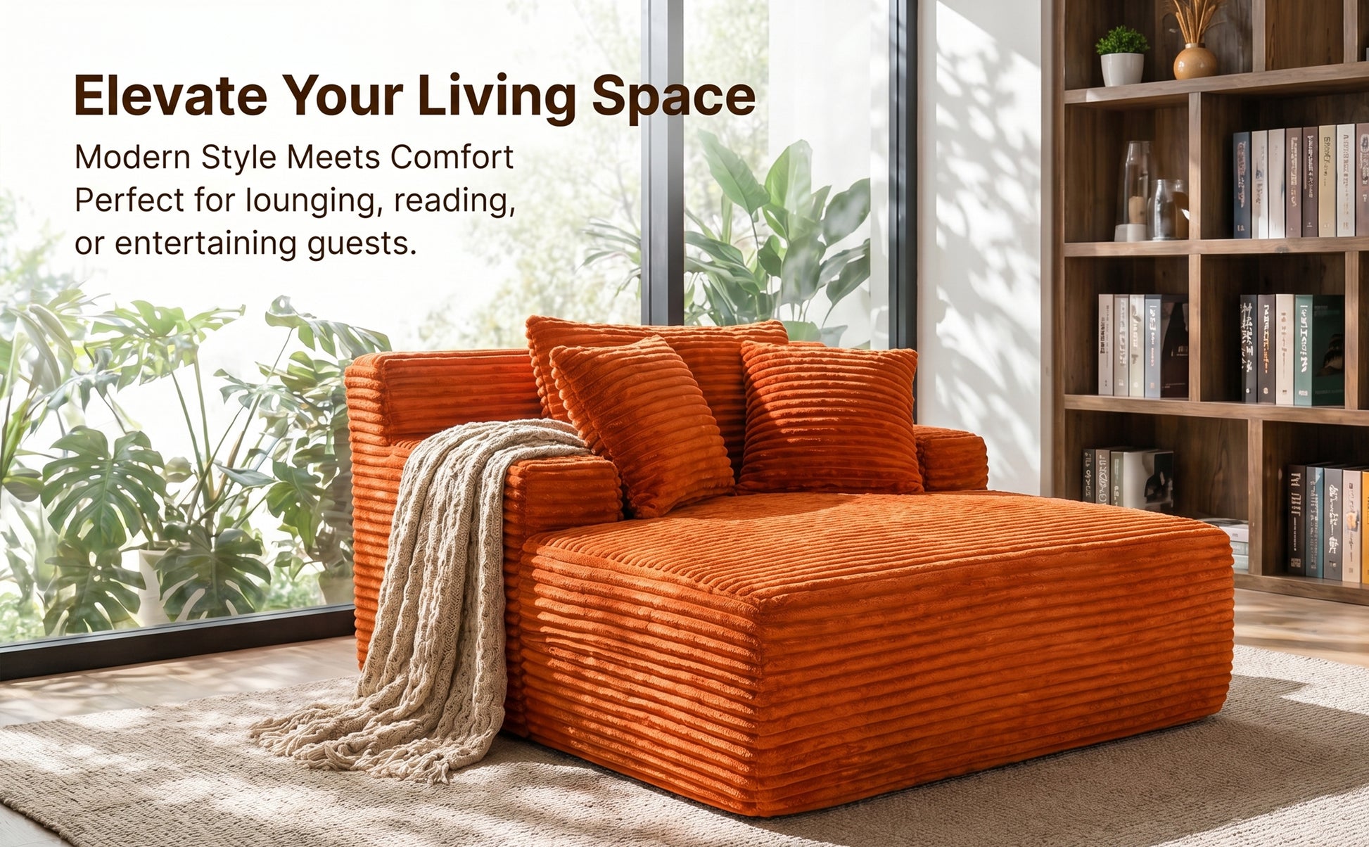 66" Orange Corduroy Sofa Bed - No Assembly for Living Room