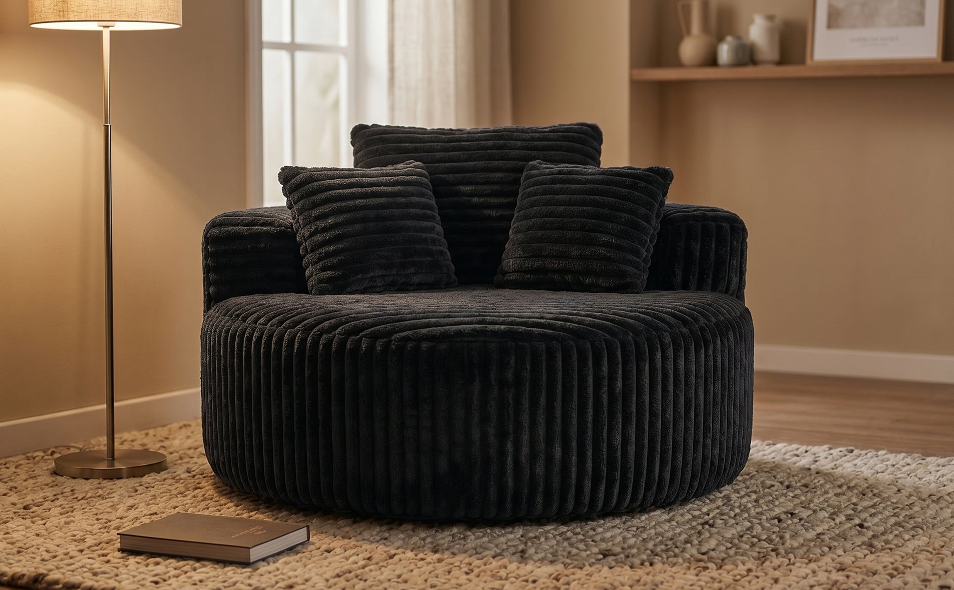 Dark Gray Corduroy Single Sofa - 55" Oversized Chaise Lounge for Living Room