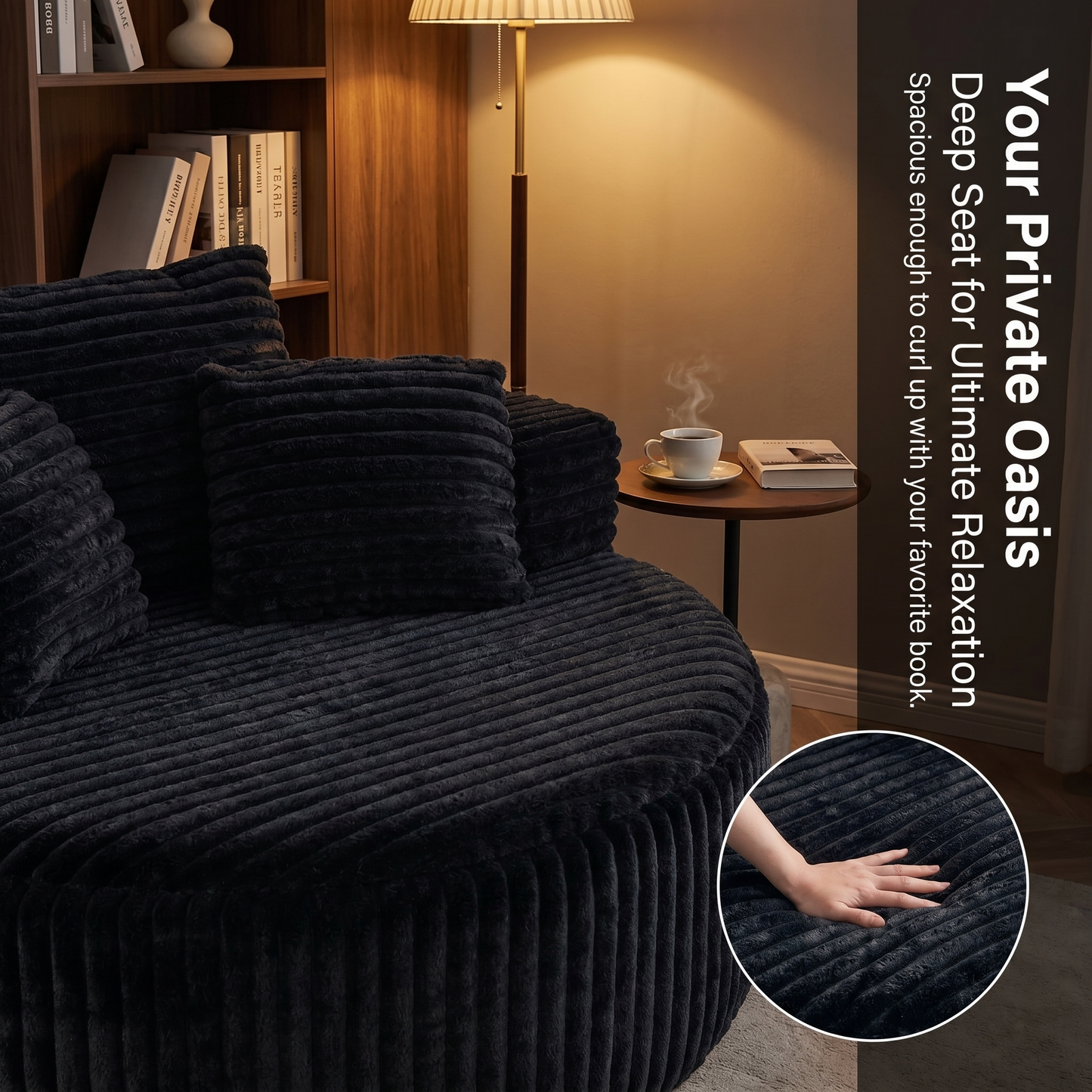 Dark Gray Corduroy Single Sofa - 55" Oversized Chaise Lounge for Living Room