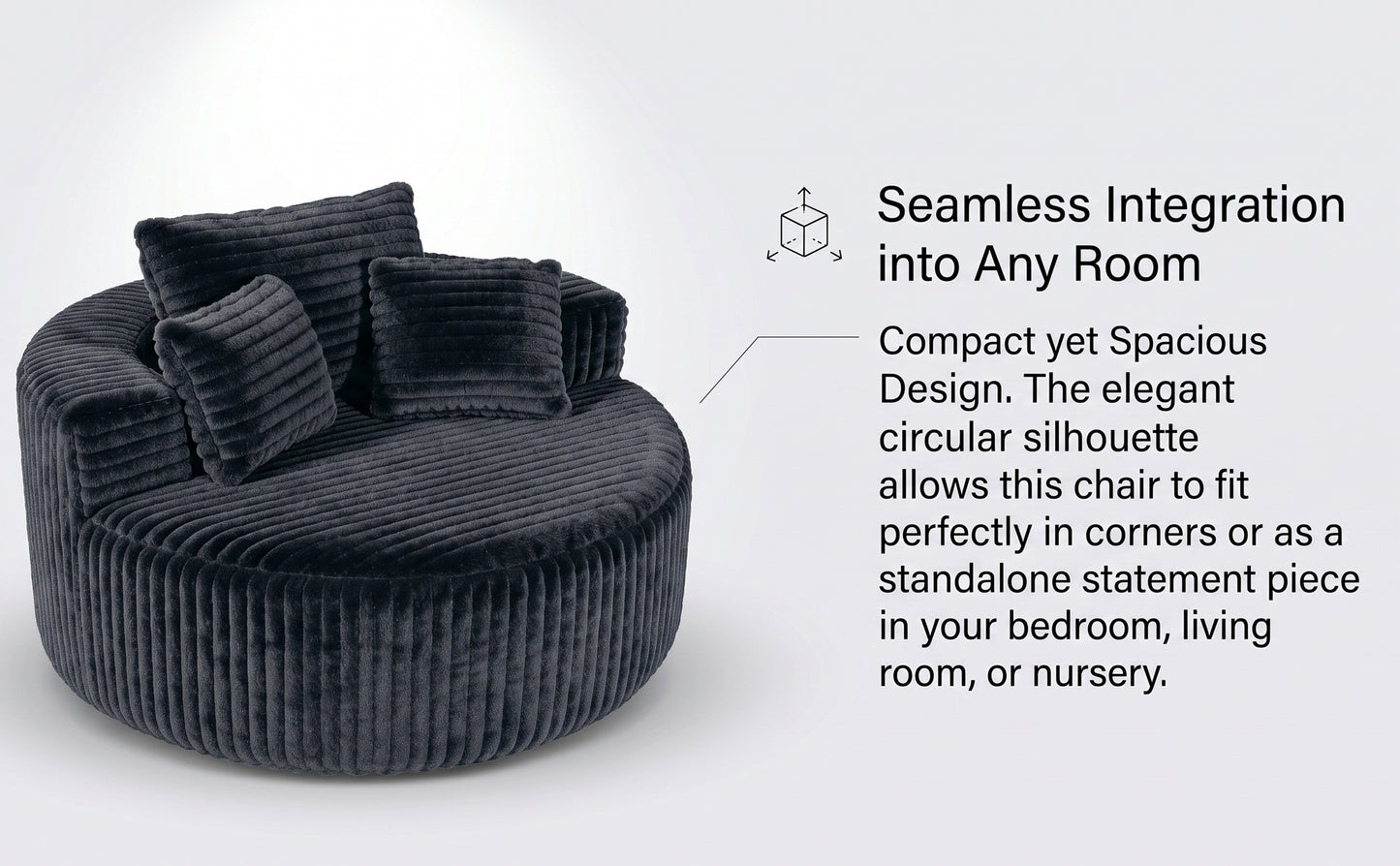 Dark Gray Corduroy Single Sofa - 55" Oversized Chaise Lounge for Living Room