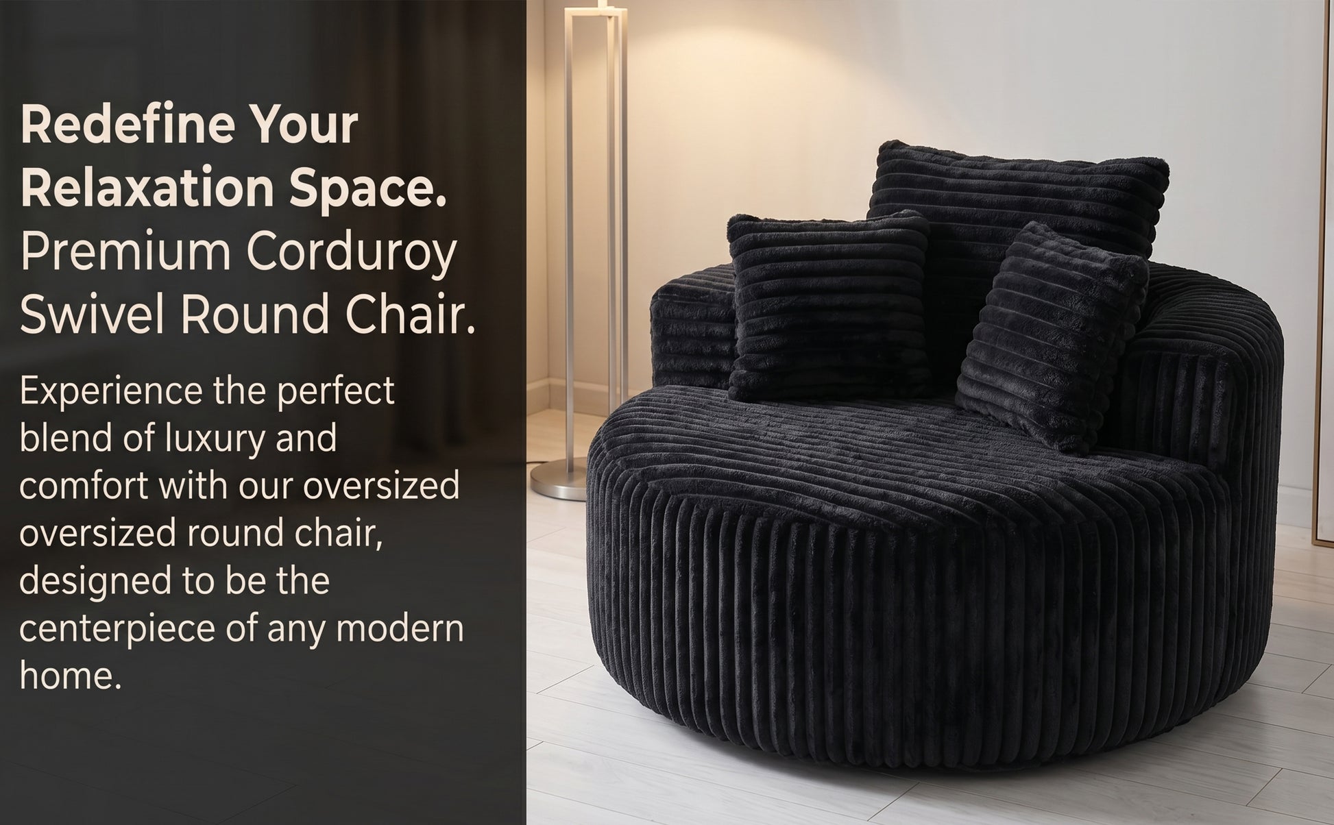 Dark Gray Corduroy Single Sofa - 55" Oversized Chaise Lounge for Living Room
