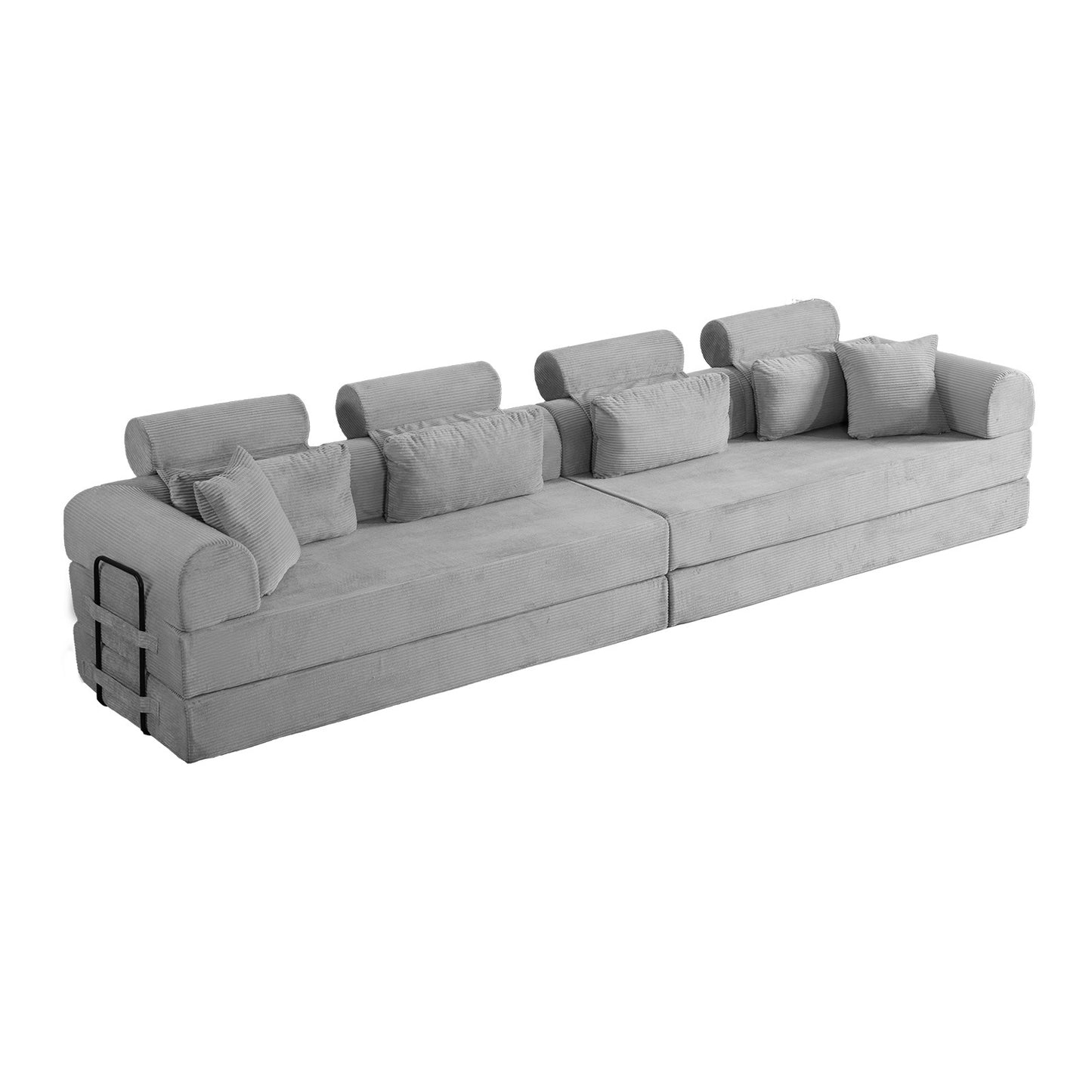 Light Gray Corduroy Chaise Sofa Bed - 4 Seat Corner Sofa for Living Room
