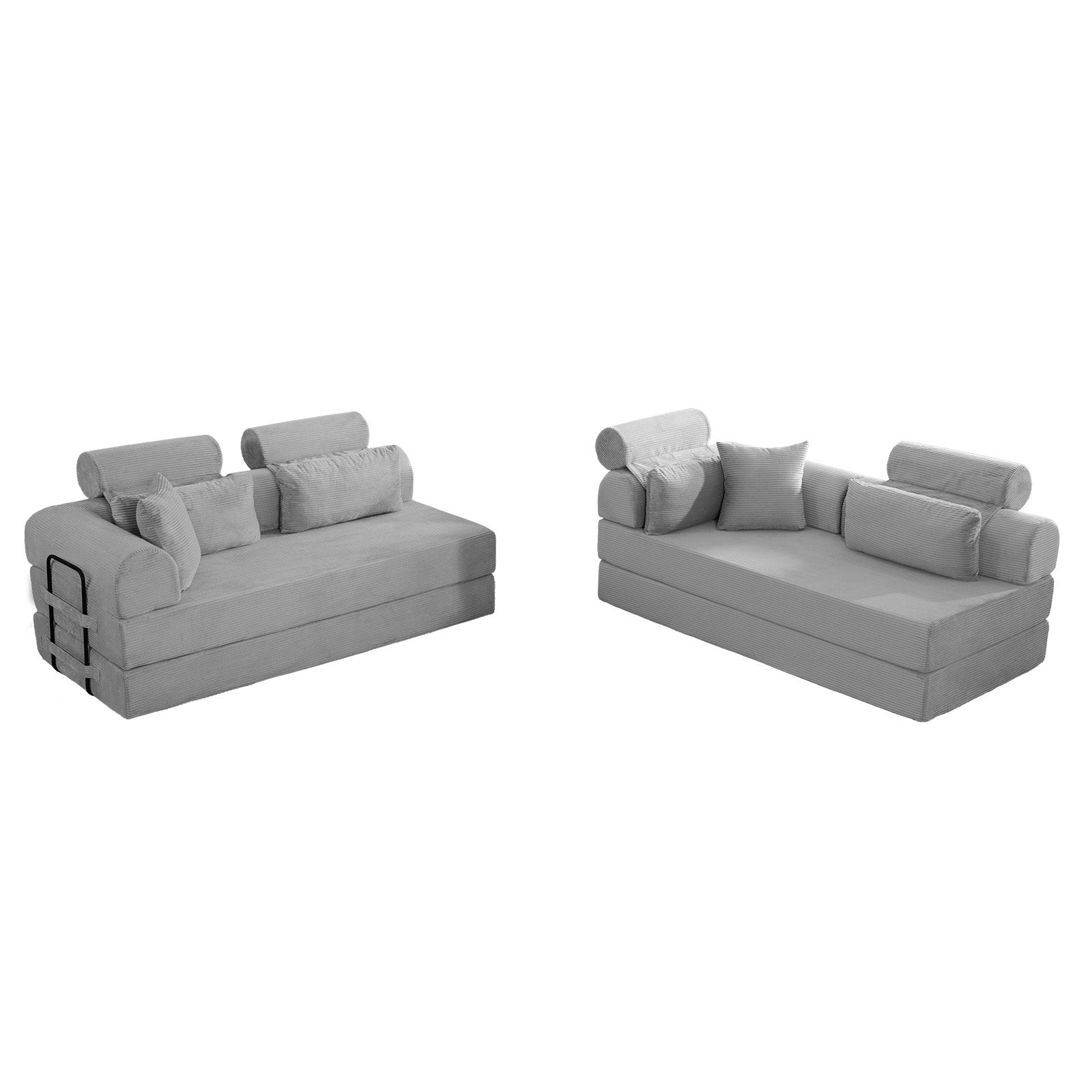 Light Gray Corduroy Chaise Sofa Bed - 4 Seat Corner Sofa for Living Room