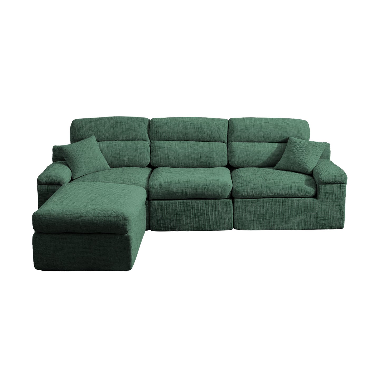 3 Seat Dark Green Chenille L-Shaped Sofa with Sleeper Bed for Living Room