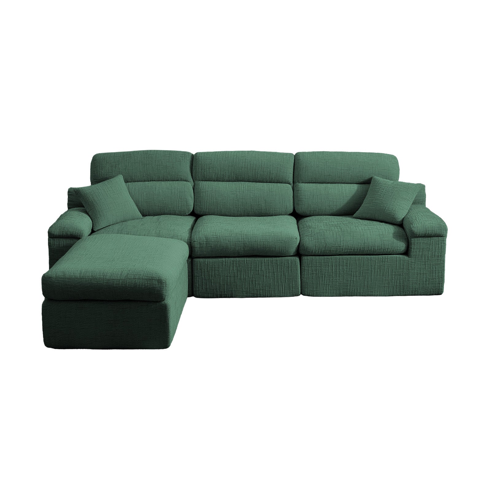 3 Seat Dark Green Chenille L-Shaped Sofa with Sleeper Bed for Living Room
