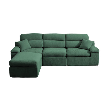 3 Seat Dark Green Chenille L-Shaped Sofa with Sleeper Bed for Living Room