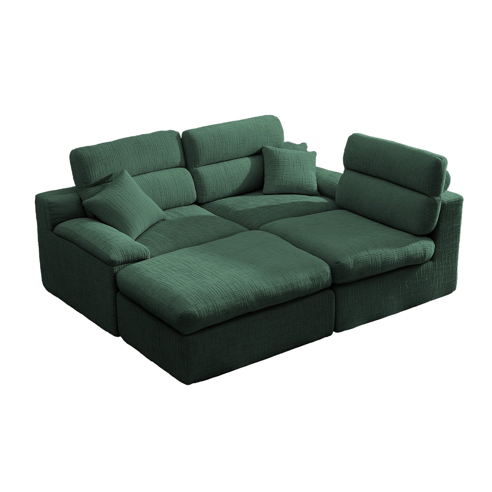 3 Seat Dark Green Chenille L-Shaped Sofa with Sleeper Bed for Living Room