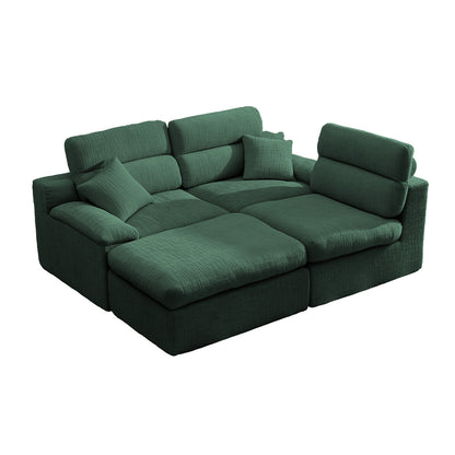 3 Seat Dark Green Chenille L-Shaped Sofa with Sleeper Bed for Living Room