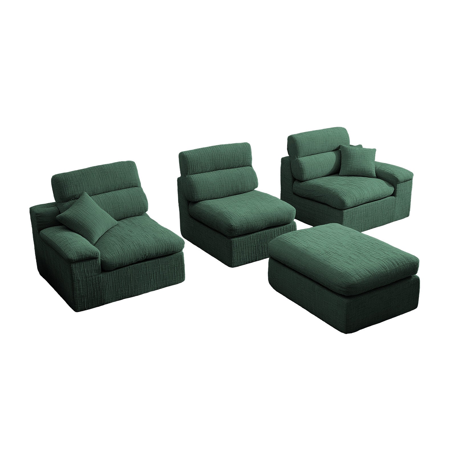 3 Seat Dark Green Chenille L-Shaped Sofa with Sleeper Bed for Living Room