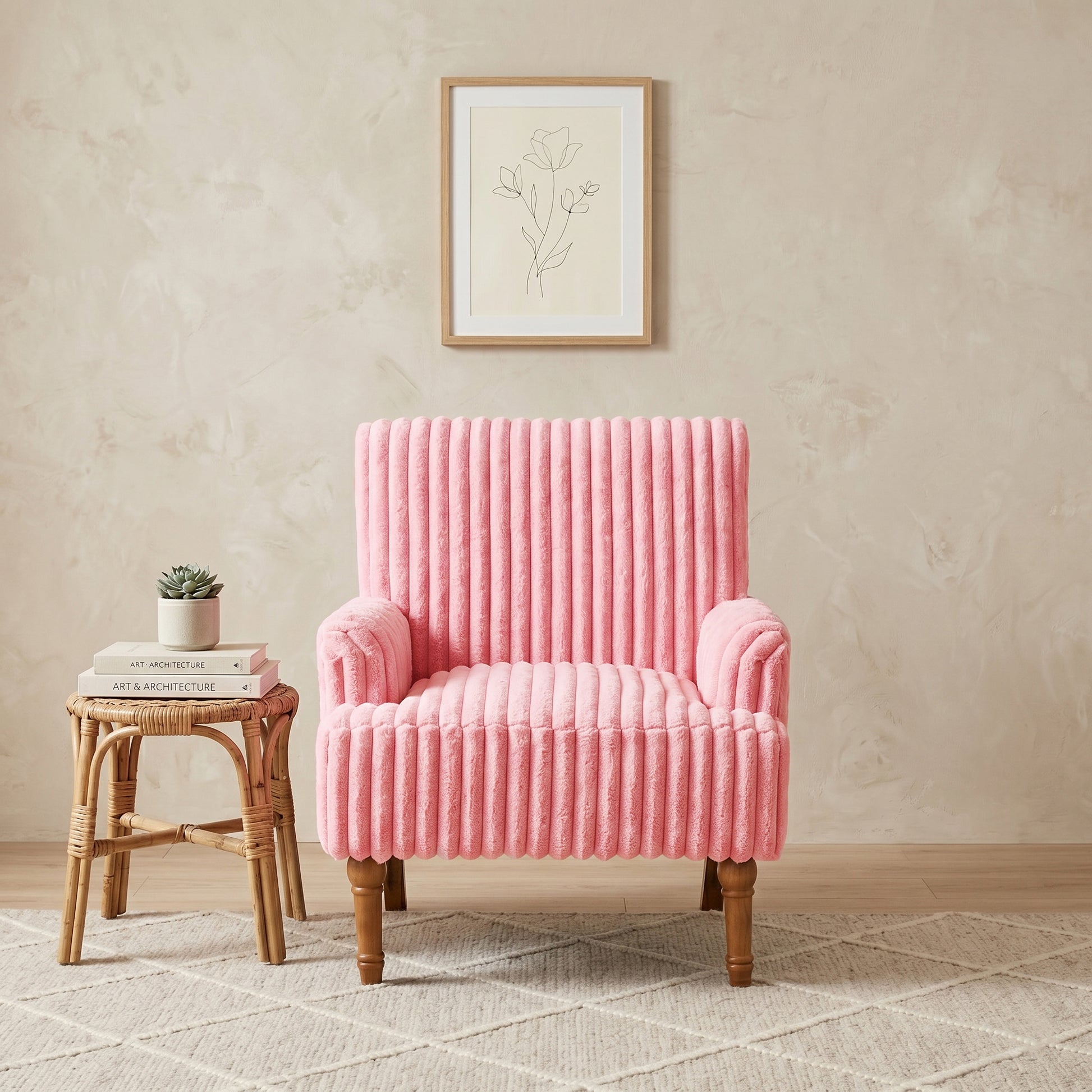 Mid-Century Pink Corduroy Sofa - Soft Comfort, Solid Wood Legs