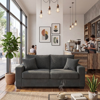 Dark Grey Mid-Century Loveseat - 69" Sofa with Throw Pillows for Living Room