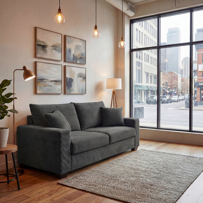Dark Grey Mid-Century Loveseat - 69" Sofa with Throw Pillows for Living Room