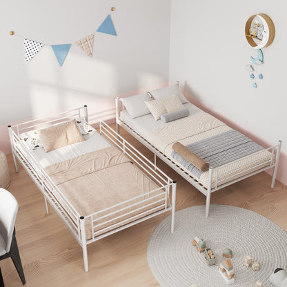 Twin Bunk Bed with Ladder - White Metal Frame