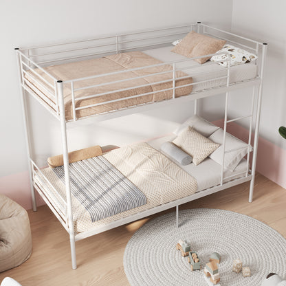 Twin Bunk Bed with Ladder - White Metal Frame