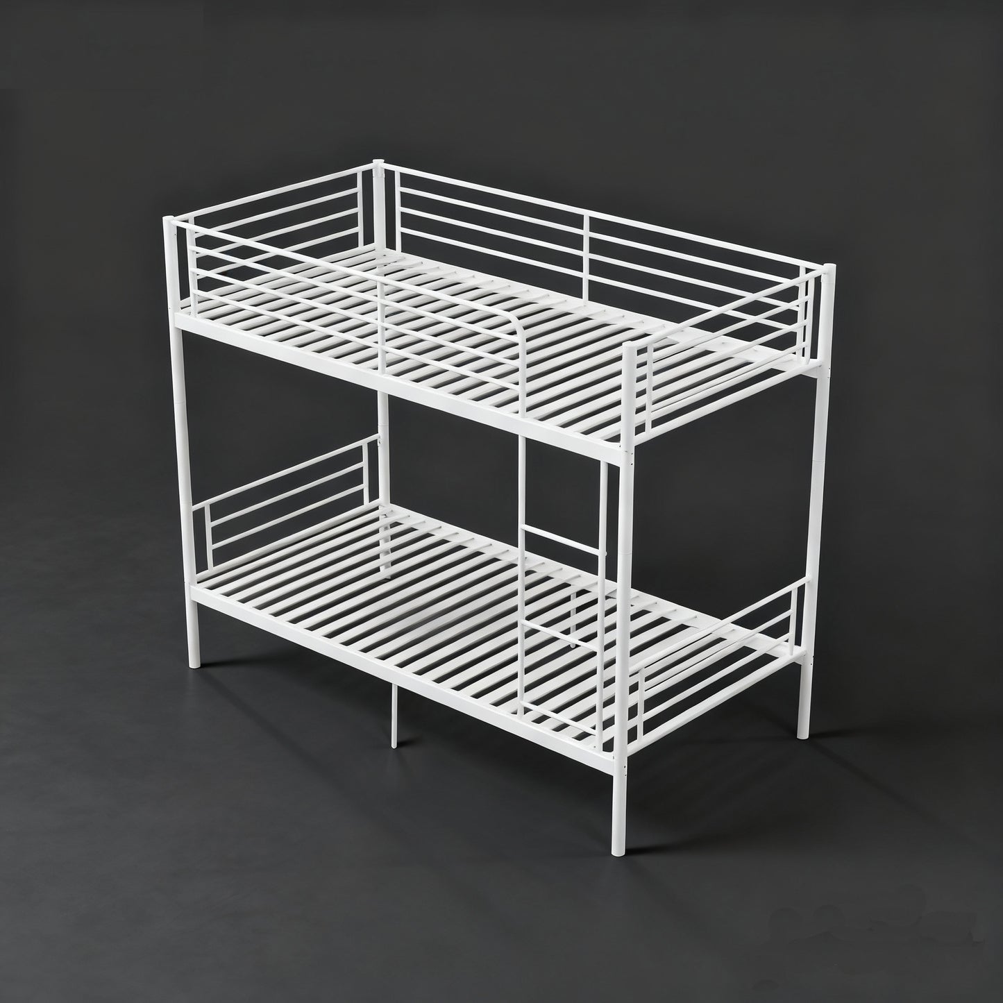 Twin Bunk Bed with Ladder - White Metal Frame
