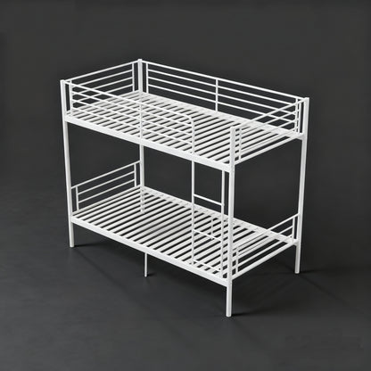 Twin Bunk Bed with Ladder - White Metal Frame