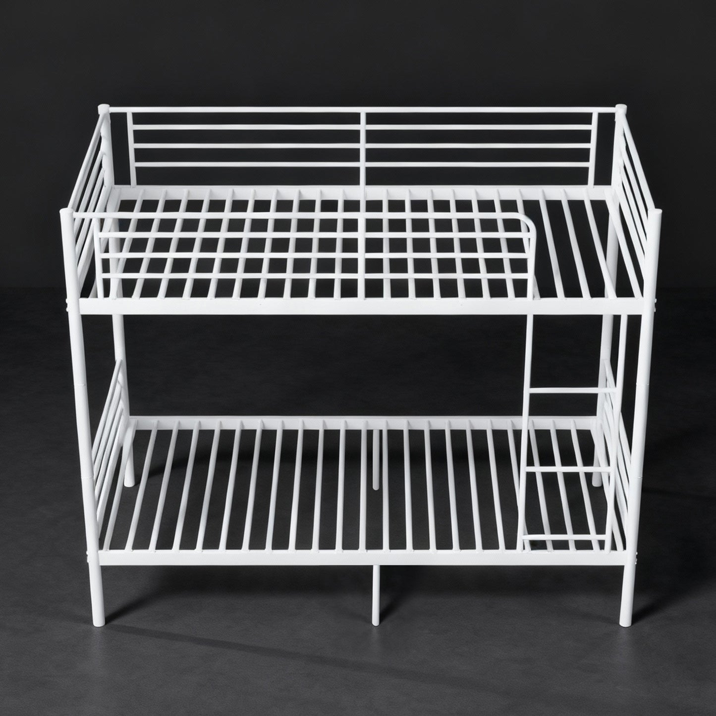 Twin Bunk Bed with Ladder - White Metal Frame