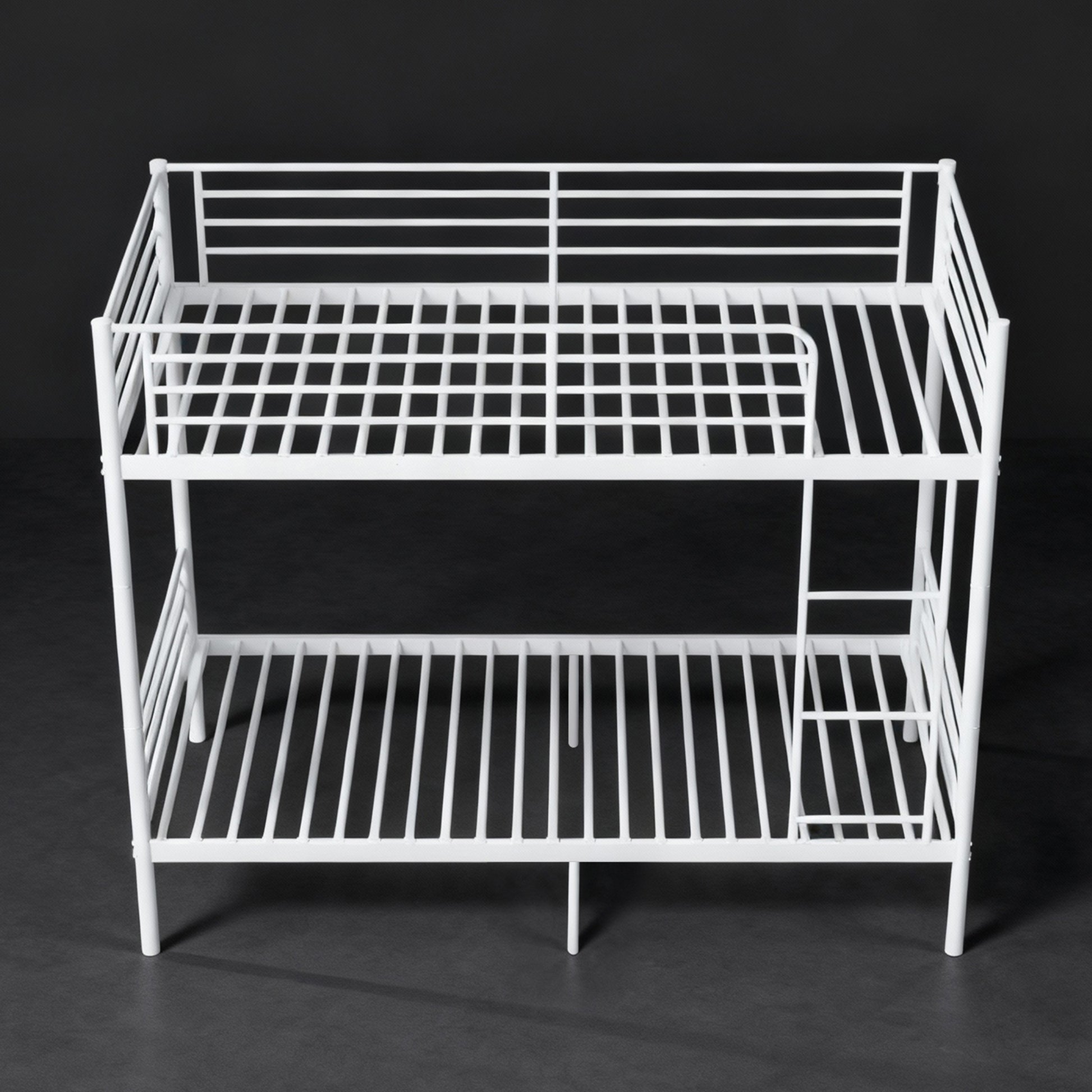Twin Bunk Bed with Ladder - White Metal Frame