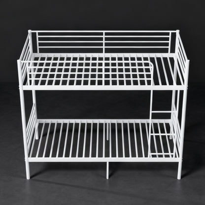 Twin Bunk Bed with Ladder - White Metal Frame
