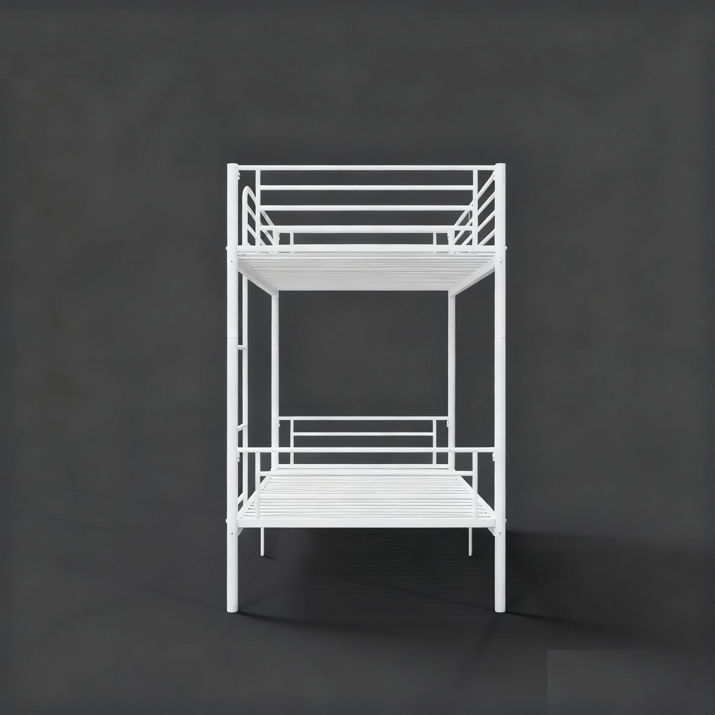 Twin Bunk Bed with Ladder - White Metal Frame