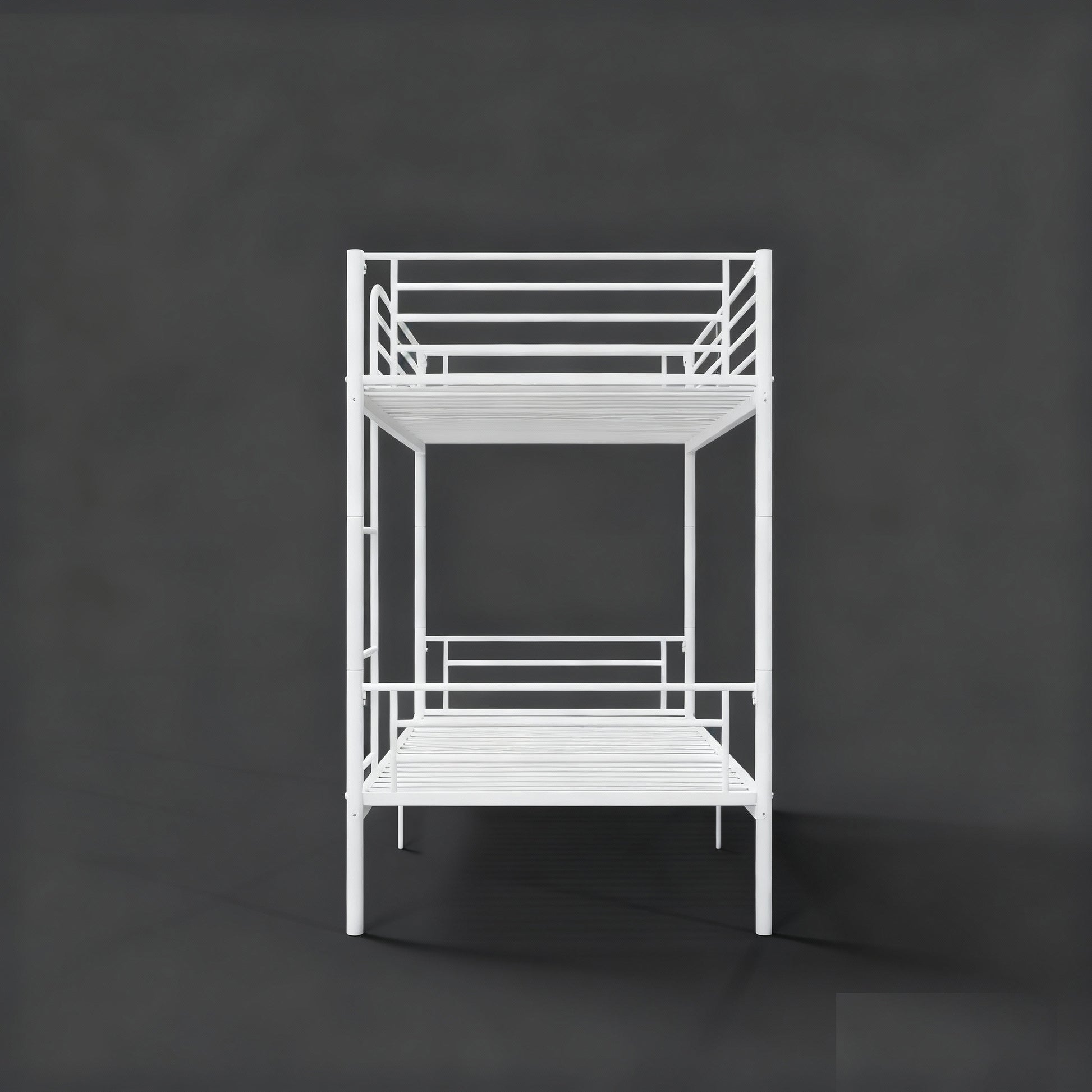 Twin Bunk Bed with Ladder - White Metal Frame