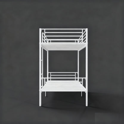Twin Bunk Bed with Ladder - White Metal Frame