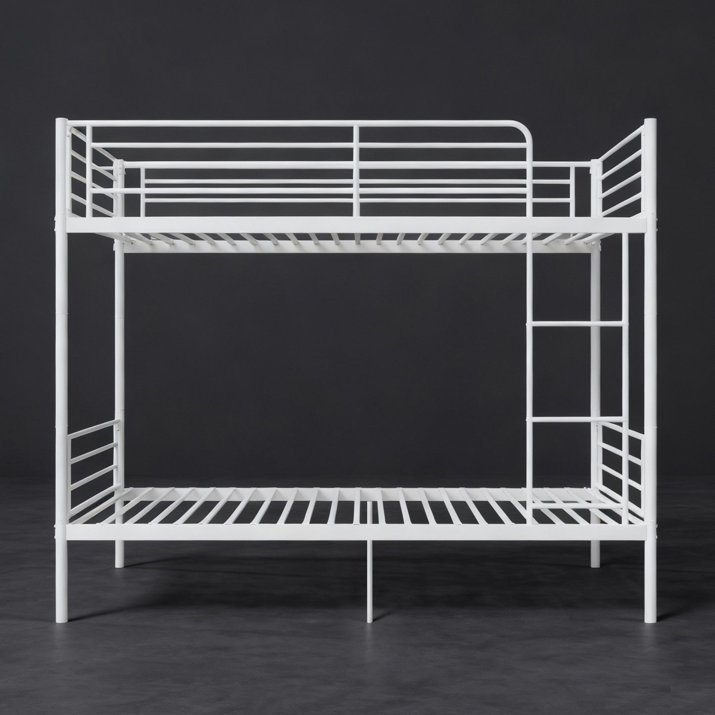 Twin Bunk Bed with Ladder - White Metal Frame