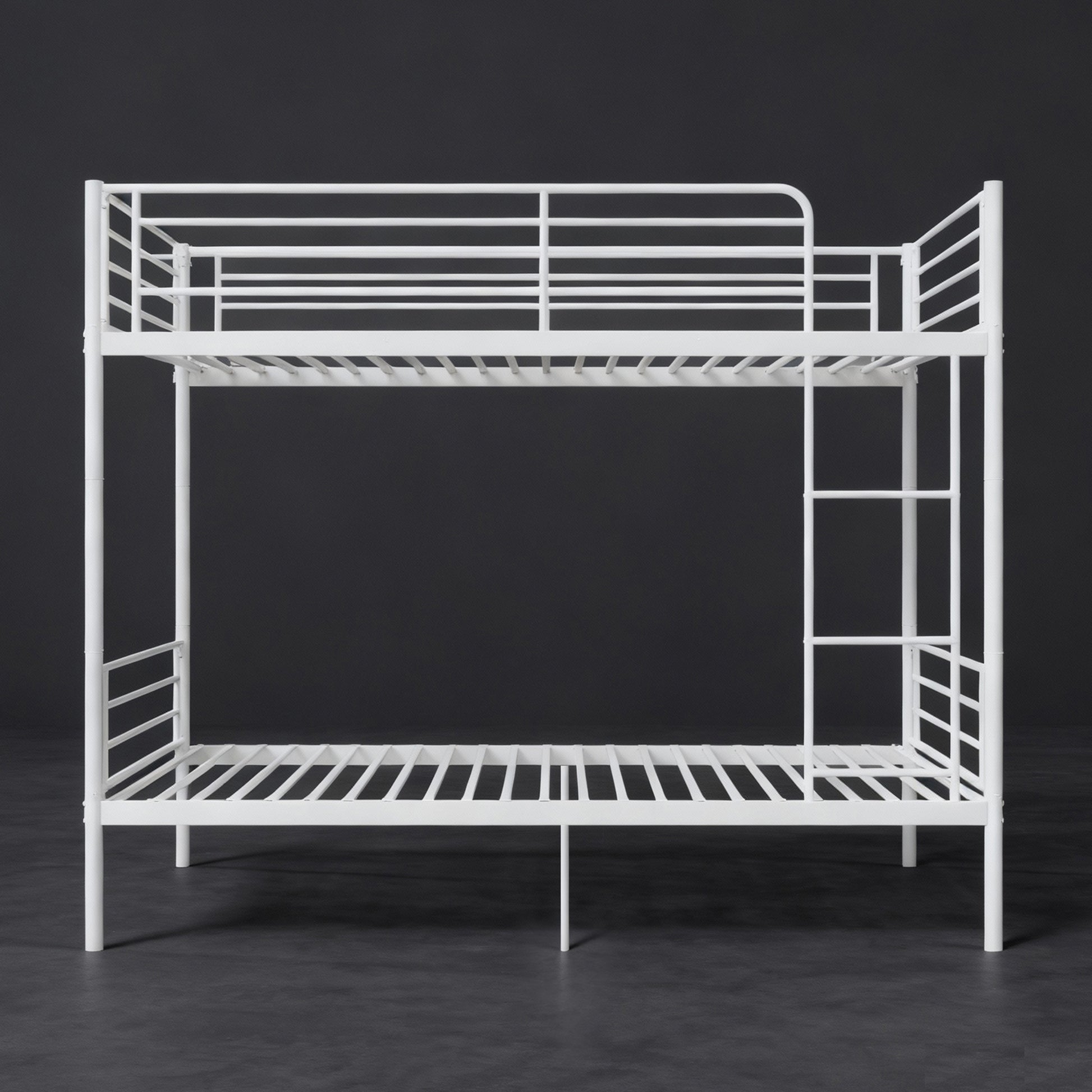Twin Bunk Bed with Ladder - White Metal Frame