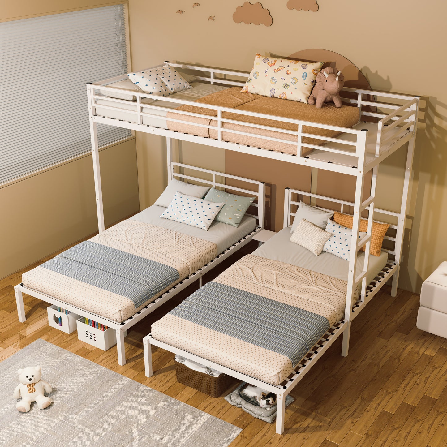 Twin Size Metal Bunk Bed Frame - 3 Bunk Beds for Bedroom