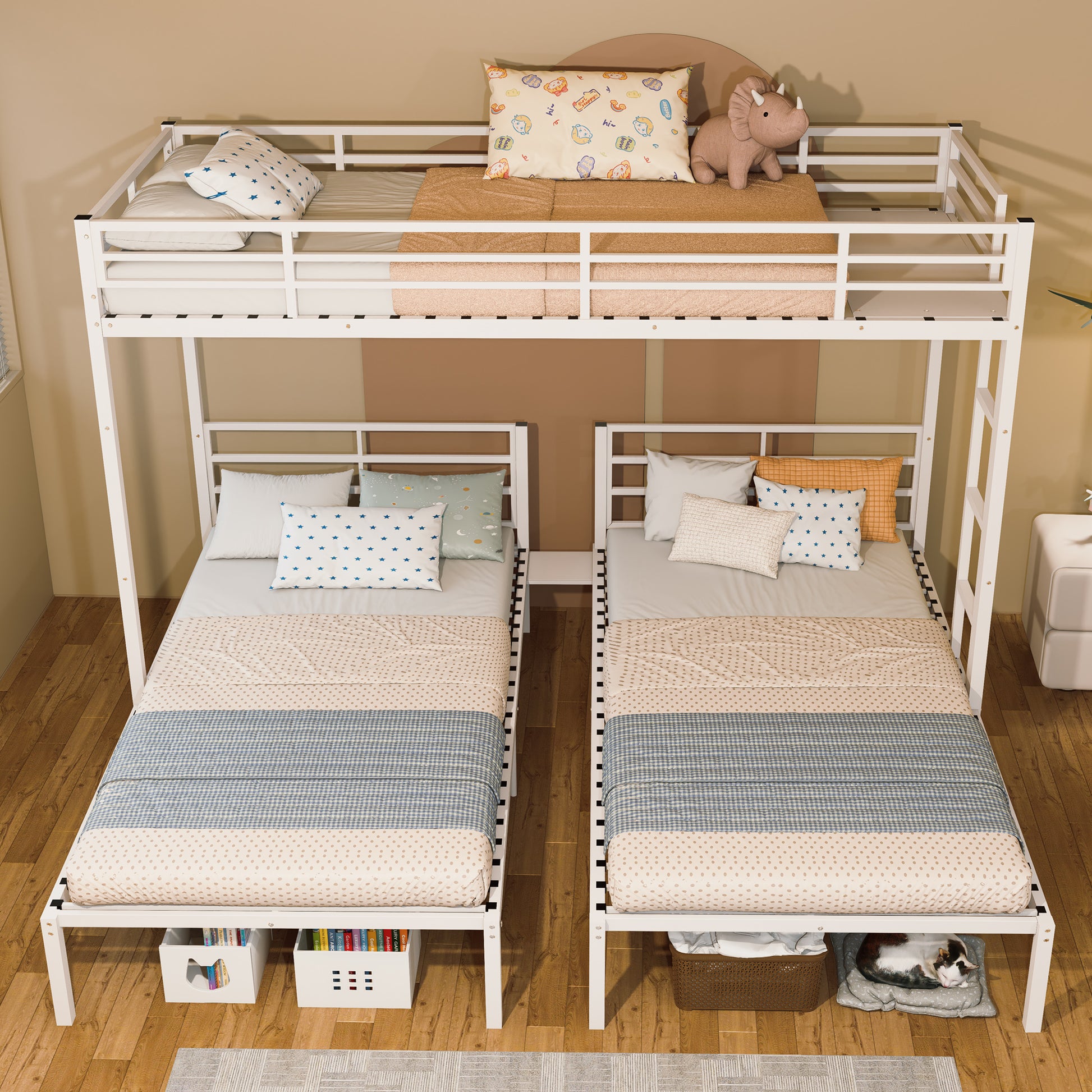Twin Size Metal Bunk Bed Frame - 3 Bunk Beds for Bedroom