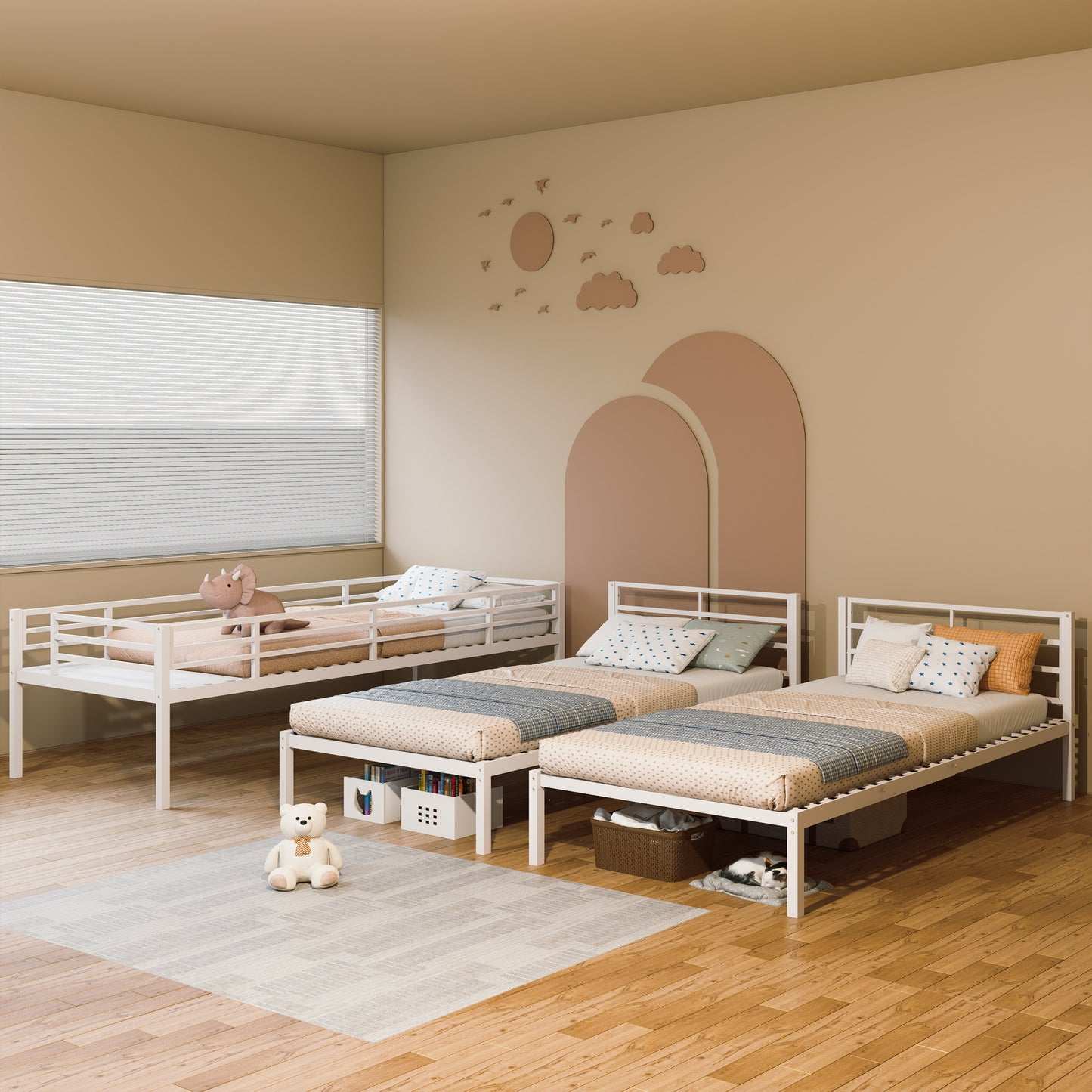 Twin Size Metal Bunk Bed Frame - 3 Bunk Beds for Bedroom