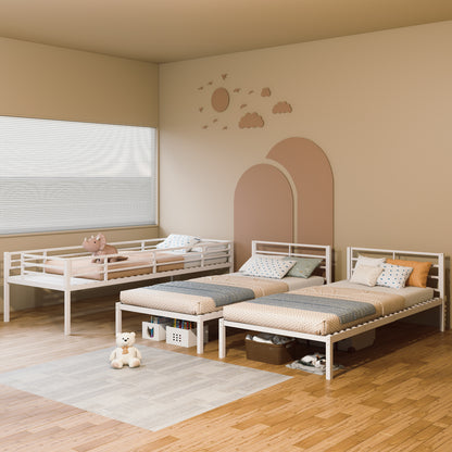 Twin Size Metal Bunk Bed Frame - 3 Bunk Beds for Bedroom