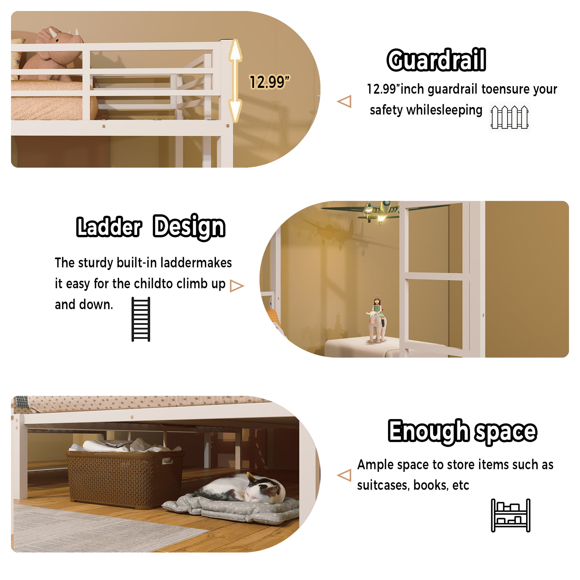 Twin Size Metal Bunk Bed Frame - 3 Bunk Beds for Bedroom