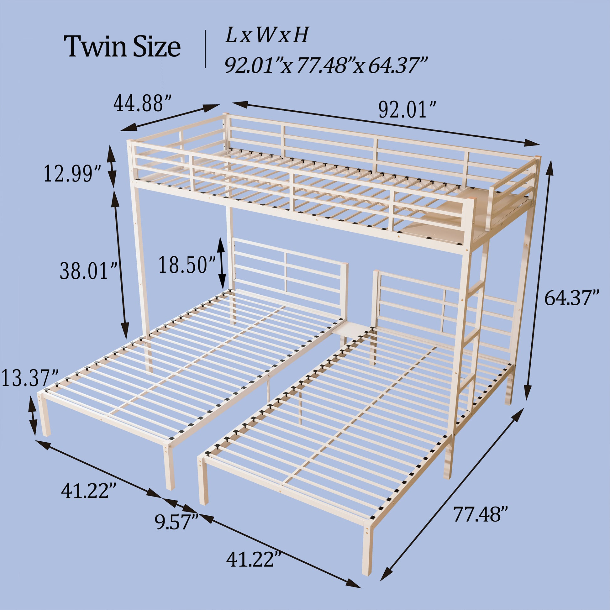 Twin Size Metal Bunk Bed Frame - 3 Bunk Beds for Bedroom