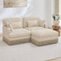 Comfy Chenille Leopard Printing Loveseat Sofa,Delicate Tassel Edge,Movable Ottoman,Modern Fashion Style,Ergonomic Back and Seat Design,Easy Assembly,Deep Seat Couch for Living Room,Beige Coffee