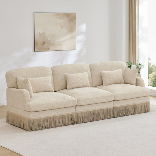 100"Comfy Chenille Leopard Printing 3-Seater Sofa,Delicate Tassel Edge,Modern Fashion Modular Sectional Couch,Ergonomic Back and Seat Design,Easy Assembly,Deep Seat Design for Living Room,Beige Coffee
