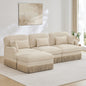 100"Comfy Chenille Leopard Printing L-Shaped Sofa,Delicate Tassel Edge,Movable Ottoman,Modern Fashion Style,Ergonomic Back and Seat Design,Easy Assembly,Deep Seat Design for Living Room,Beige Coffee